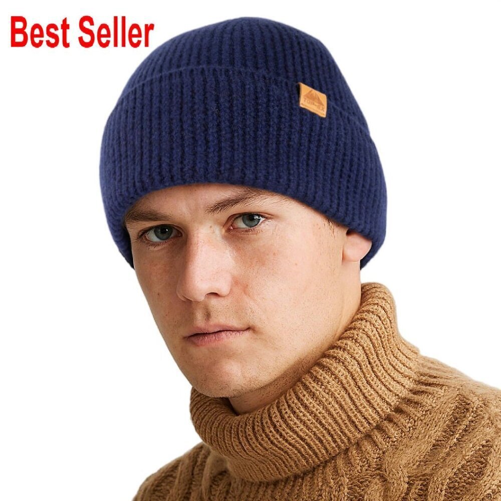 Merino Wool Fleece-Lined Beanie Warm Winter Hat Unisex Classic Hiking Skiing
